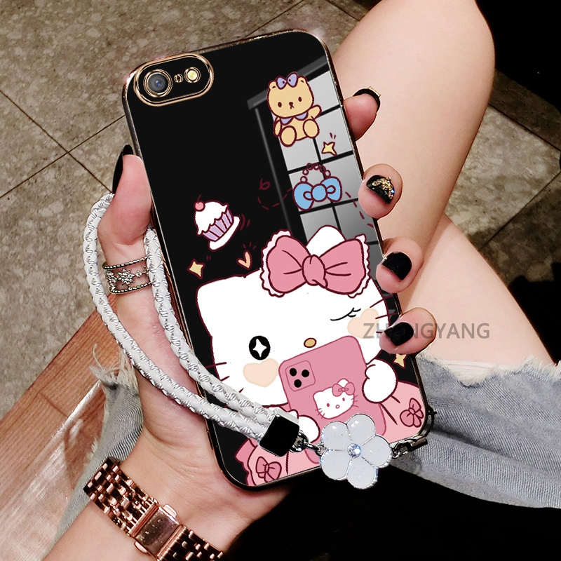 Ốp Lưng Cho OPPO A71 F1S A83 Mạ Điện Chống Rơi Cạnh Thẳng Vỏ Điện Thoại Thẩm Mỹ Hoạt Hình Họa Tiết Mèo Dễ Thương TPU Mềm Trường Hợp Miễn Phí Tinh Tế Treo Dây