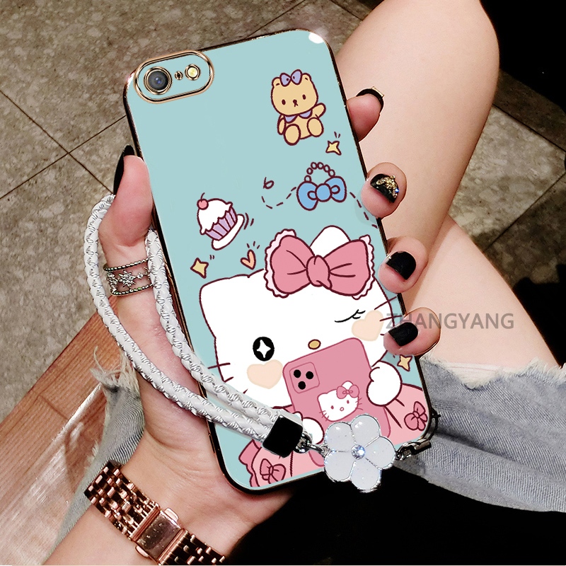 Ốp Lưng Cho OPPO A71 F1S A83 Mạ Điện Chống Rơi Cạnh Thẳng Vỏ Điện Thoại Thẩm Mỹ Hoạt Hình Họa Tiết Mèo Dễ Thương TPU Mềm Trường Hợp Miễn Phí Tinh Tế Treo Dây