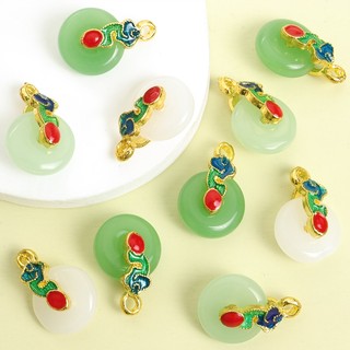 10 Chiếc Mới Phong Cách Trung Quốc Giả Ngọc Hòa Bình Khóa Quyến Rũ Với Dầu Nhỏ Giọt Thiết Kế Đám Mây Tiện Lợi, Vòng Tay Hạt Cầu Nguyện Thanh Lịch Vòng Cổ Sườn Xám Nút DIY Mặt Dây Hợp Kim Thủy Tinh