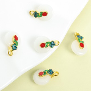 10 Chiếc Mới Phong Cách Trung Quốc Giả Ngọc Hòa Bình Khóa Quyến Rũ Với Dầu Nhỏ Giọt Thiết Kế Đám Mây Tiện Lợi, Vòng Tay Hạt Cầu Nguyện Thanh Lịch Vòng Cổ Sườn Xám Nút DIY Mặt Dây Hợp Kim Thủy Tinh