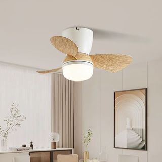 AIMI Quạt Trần Đèn Đèn Quạt Trần LED Tricolor 6 Tốc Độ Điều Chỉnh Tốc Độ Gió Động Cơ Im Lặng Đèn Chùm Trần Thích Hợp Cho Phòng Ăn Phòng Ngủ