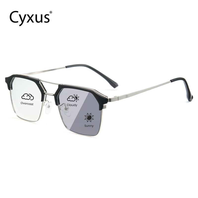 Cyxus Mắt Kính Đổi Màu 2in1 Gọng Aviator Vuông Chống Ánh Sáng Xanh Giảm Mỏi Mắt Bảo Vệ Tia UV400 8249