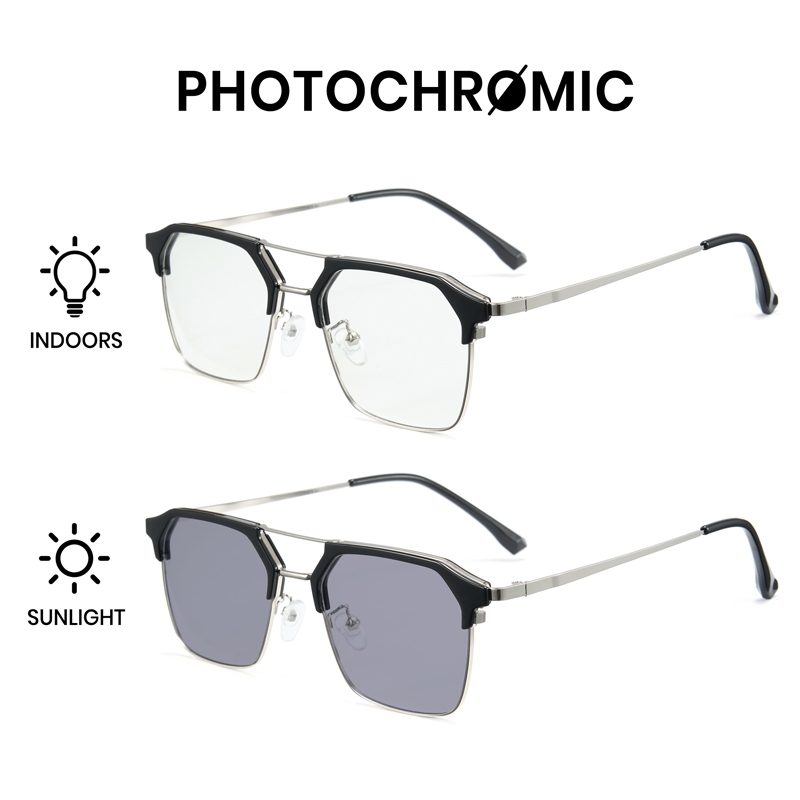 Cyxus Mắt Kính Đổi Màu 2in1 Gọng Aviator Vuông Chống Ánh Sáng Xanh Giảm Mỏi Mắt Bảo Vệ Tia UV400 8249