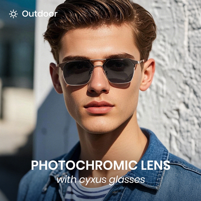 Cyxus Mắt Kính Đổi Màu 2in1 Gọng Aviator Vuông Chống Ánh Sáng Xanh Giảm Mỏi Mắt Bảo Vệ Tia UV400 8249
