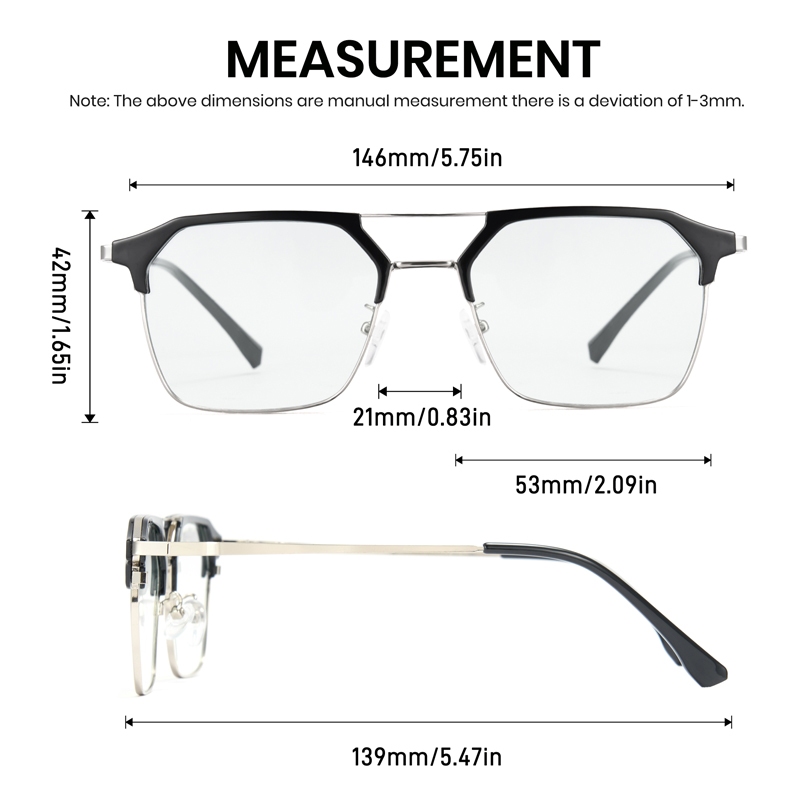 Cyxus Mắt Kính Đổi Màu 2in1 Gọng Aviator Vuông Chống Ánh Sáng Xanh Giảm Mỏi Mắt Bảo Vệ Tia UV400 8249