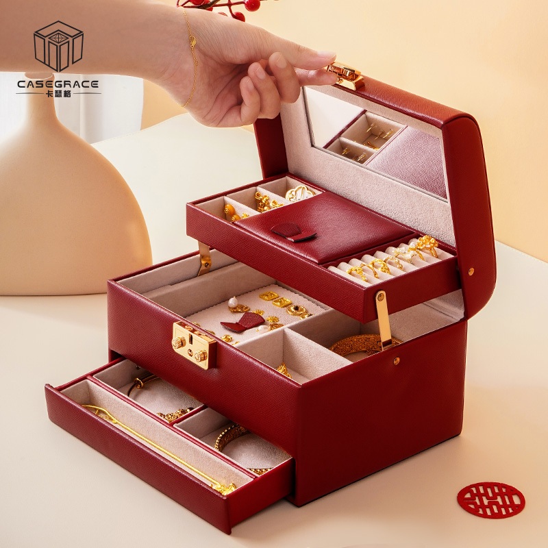 3 Lớp Hộp Trang Sức Hộp Bảo Quản Vòng Cổ Trang Sức Hộp Bảo Quản Khóa Da Trang Sức Hộp Bảo Quản Làm Cỏ