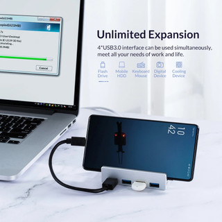 4 Cổng Nhôm Bên Ngoài Dock Station 6 Trong 1 USB 3.0 Type-C Clip HUB Có Nguồn Điện Khe Cắm Thẻ TF Truyền Dữ Liệu 5Gbps Cho PC