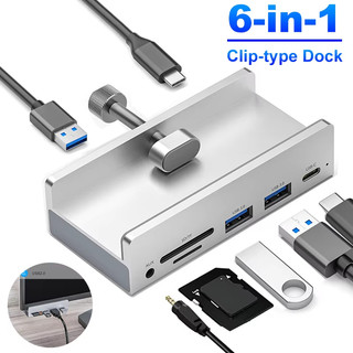 4 Cổng Nhôm Bên Ngoài Dock Station 6 Trong 1 USB 3.0 Type-C Clip HUB Có Nguồn Điện Khe Cắm Thẻ TF Truyền Dữ Liệu 5Gbps Cho PC