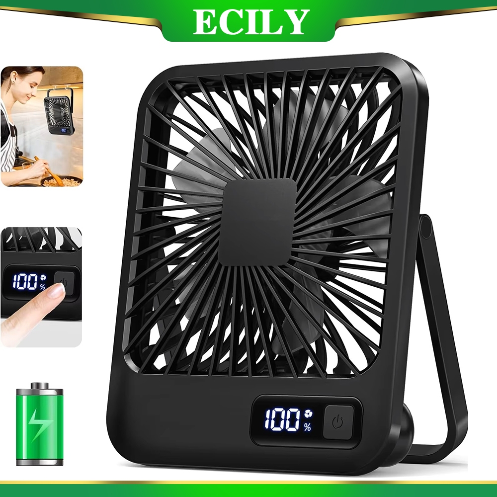 Quạt để bàn ECILY Quạt sạc USB di động 180° Quạt cá nhân gấp nghiêng có màn hình hiển thị nguồn Quạt bàn siêu yên tĩnh 5 tốc độ