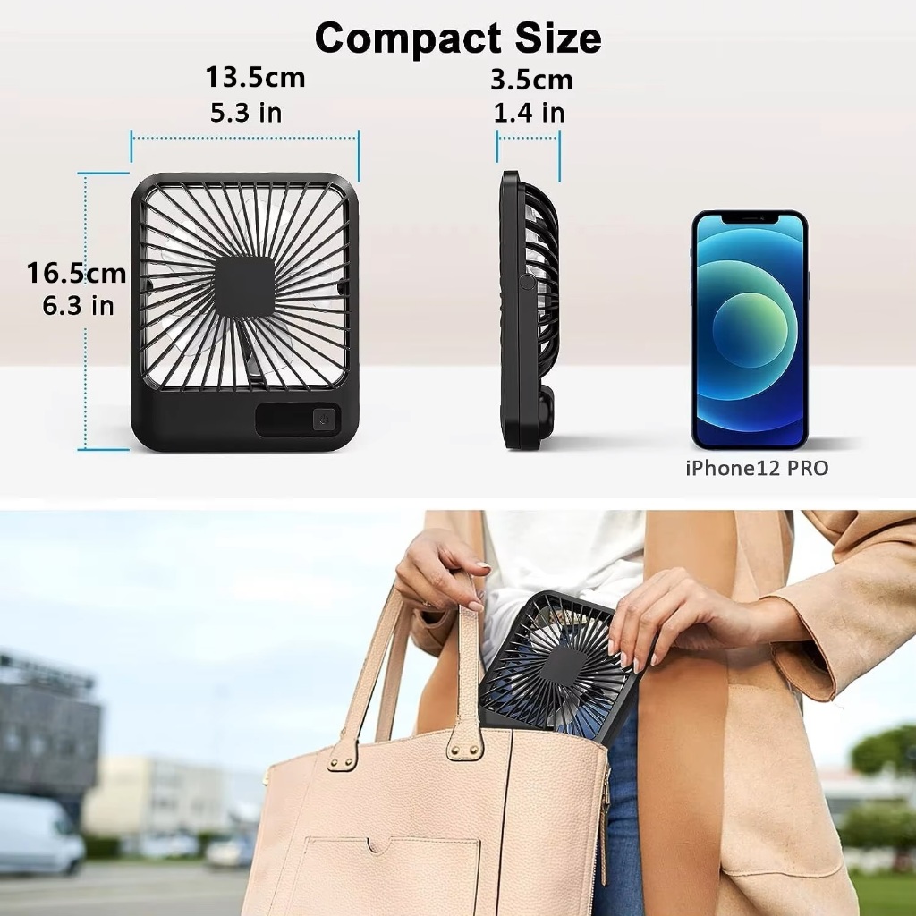 Quạt để bàn ECILY Quạt sạc USB di động 180° Quạt cá nhân gấp nghiêng có màn hình hiển thị nguồn Quạt bàn siêu yên tĩnh 5 tốc độ