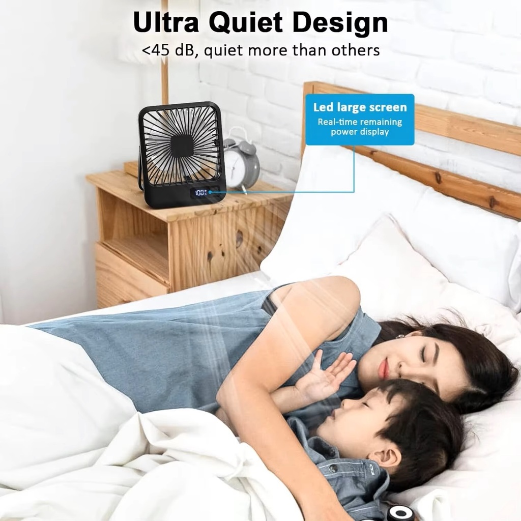 Quạt để bàn ECILY Quạt sạc USB di động 180° Quạt cá nhân gấp nghiêng có màn hình hiển thị nguồn Quạt bàn siêu yên tĩnh 5 tốc độ