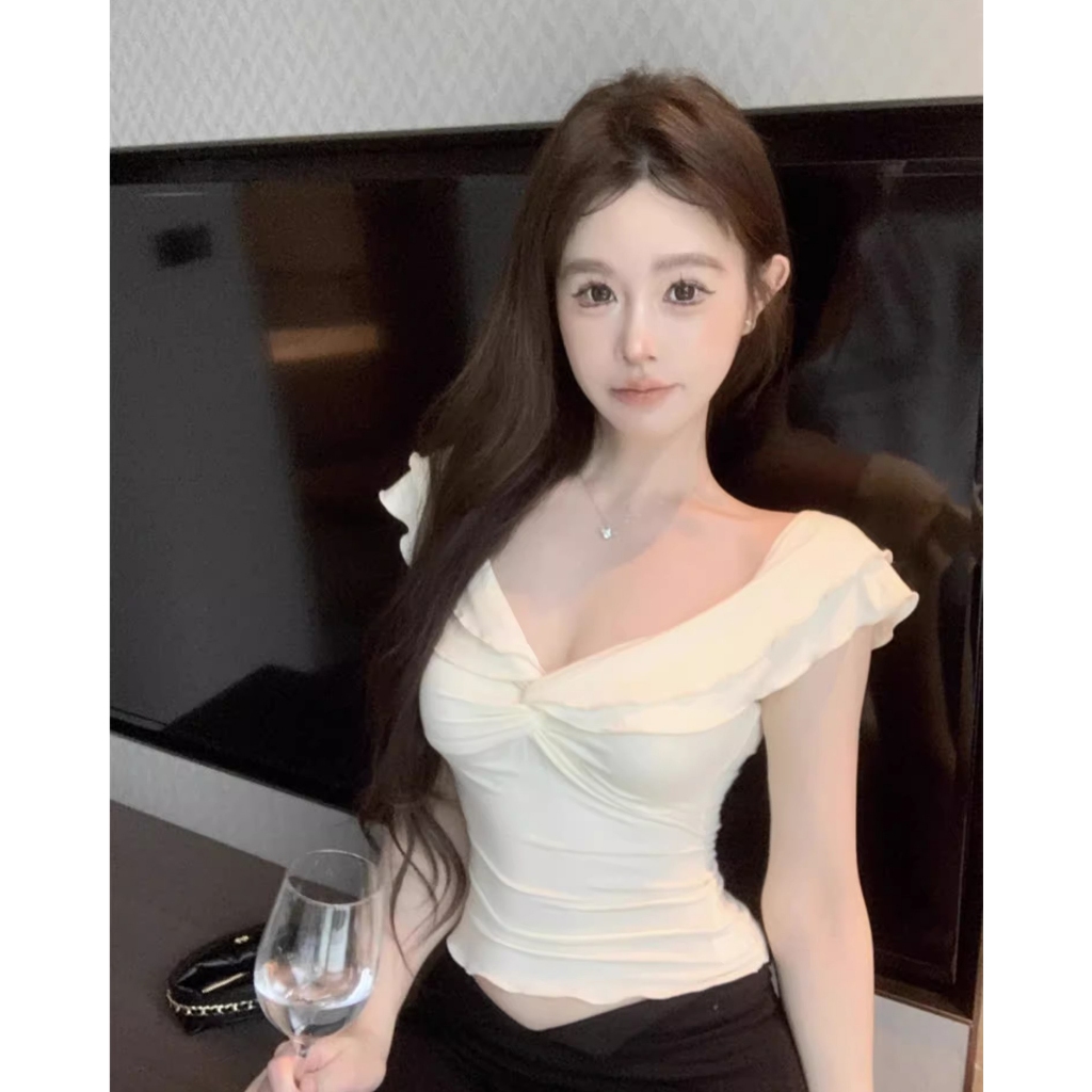 【BANKO】Áo thun ngắn tay mơ xù gợi cảm mùa hè dành cho nữ phiên bản Hàn Quốc