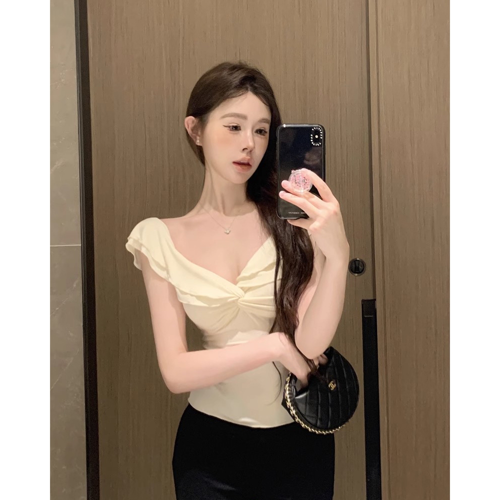 【BANKO】Áo thun ngắn tay mơ xù gợi cảm mùa hè dành cho nữ phiên bản Hàn Quốc