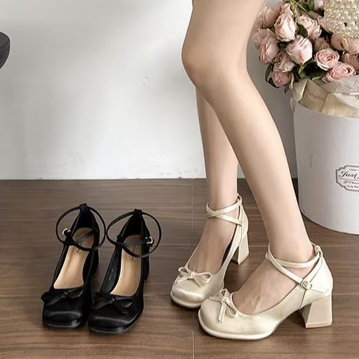Giày Cao Gót Nữ Gothic 2025 Khối Gót 6CM Giày Cao Gót Trắng / Đen Mary Jane Giày