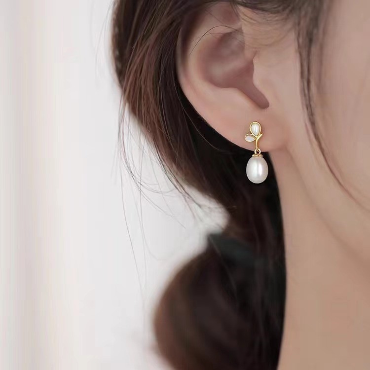Bông tai kim cương ngọc trai thời trang Tính khí Bông tai nữ độc đáo