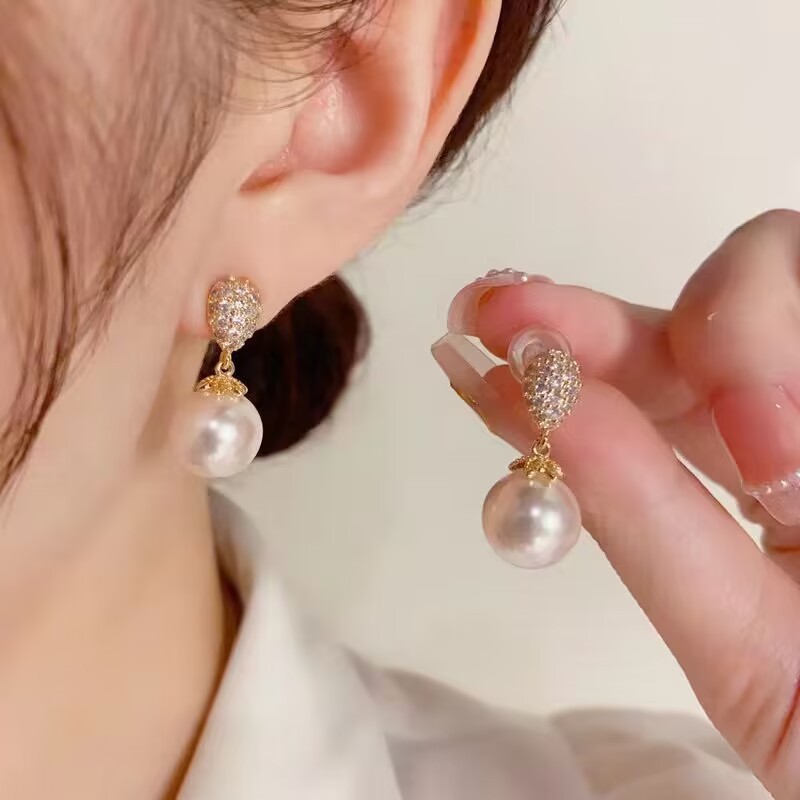 Bông tai kim cương ngọc trai thời trang Tính khí Bông tai nữ độc đáo