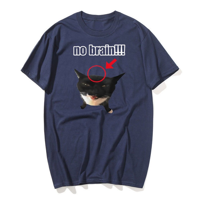 Không Não Mèo Áo Thun Ngộ nghĩnh Unisex Tee Mèo Yêu Thích Trò Đùa Hài Hước Dễ Thương Kawaii Áo nam Tay Ngắn Tee Quần Áo Nam