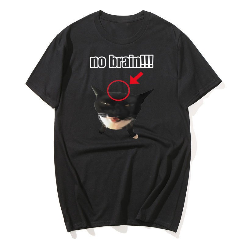 Không Não Mèo Áo Thun Ngộ nghĩnh Unisex Tee Mèo Yêu Thích Trò Đùa Hài Hước Dễ Thương Kawaii Áo nam Tay Ngắn Tee Quần Áo Nam
