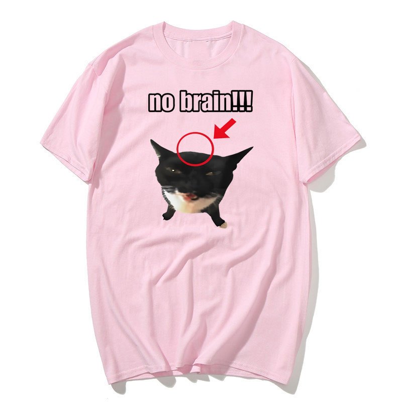Không Não Mèo Áo Thun Ngộ nghĩnh Unisex Tee Mèo Yêu Thích Trò Đùa Hài Hước Dễ Thương Kawaii Áo nam Tay Ngắn Tee Quần Áo Nam