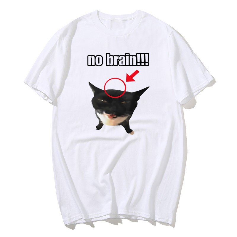 Không Não Mèo Áo Thun Ngộ nghĩnh Unisex Tee Mèo Yêu Thích Trò Đùa Hài Hước Dễ Thương Kawaii Áo nam Tay Ngắn Tee Quần Áo Nam
