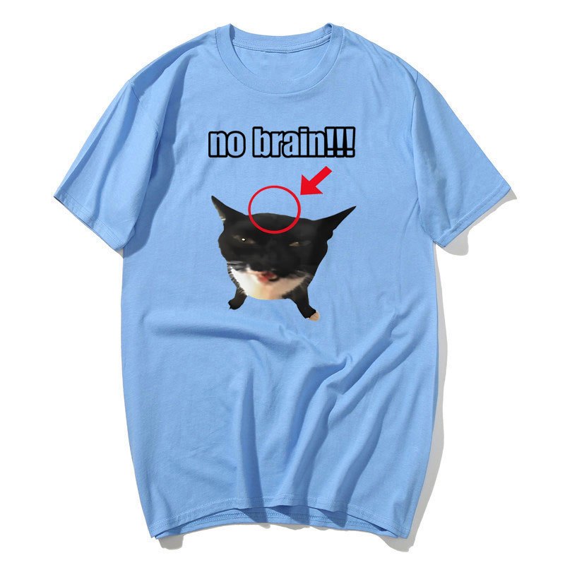 Không Não Mèo Áo Thun Ngộ nghĩnh Unisex Tee Mèo Yêu Thích Trò Đùa Hài Hước Dễ Thương Kawaii Áo nam Tay Ngắn Tee Quần Áo Nam