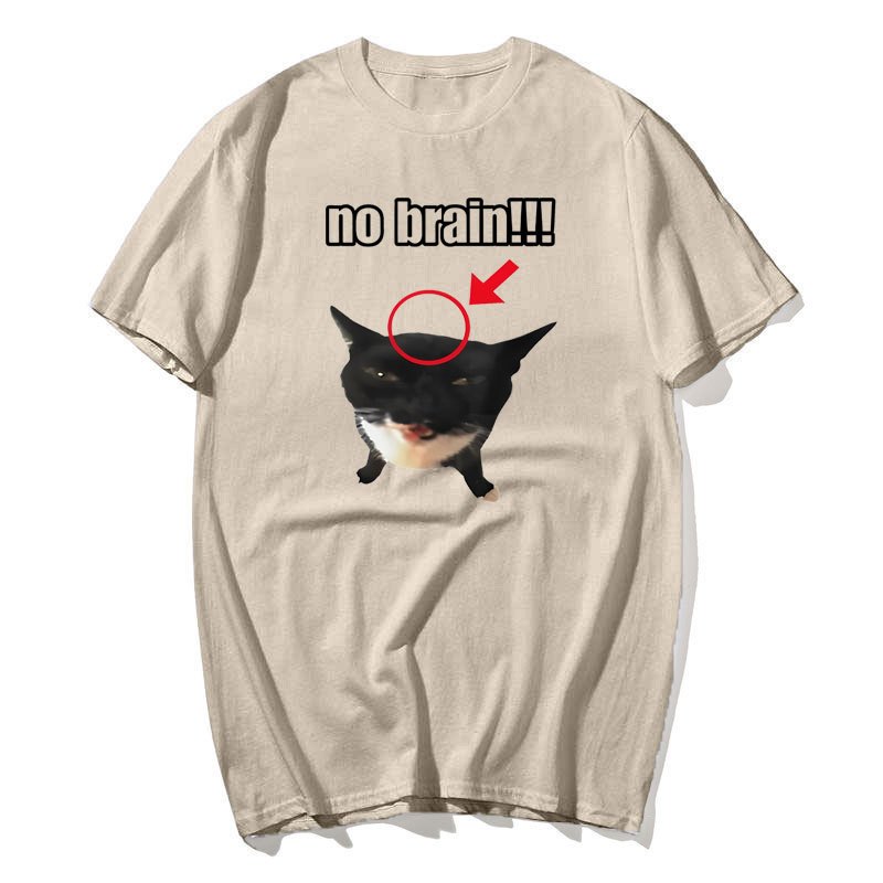 Không Não Mèo Áo Thun Ngộ nghĩnh Unisex Tee Mèo Yêu Thích Trò Đùa Hài Hước Dễ Thương Kawaii Áo nam Tay Ngắn Tee Quần Áo Nam