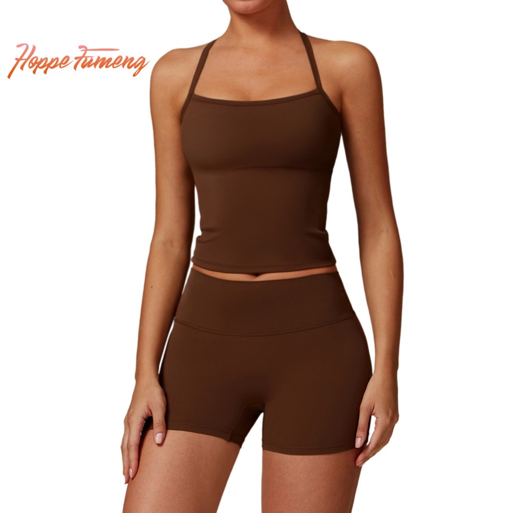 [Hoppe Fumeng] 2 chiếc áo vest thể thao có đệm và quần short thể dục lưng cao