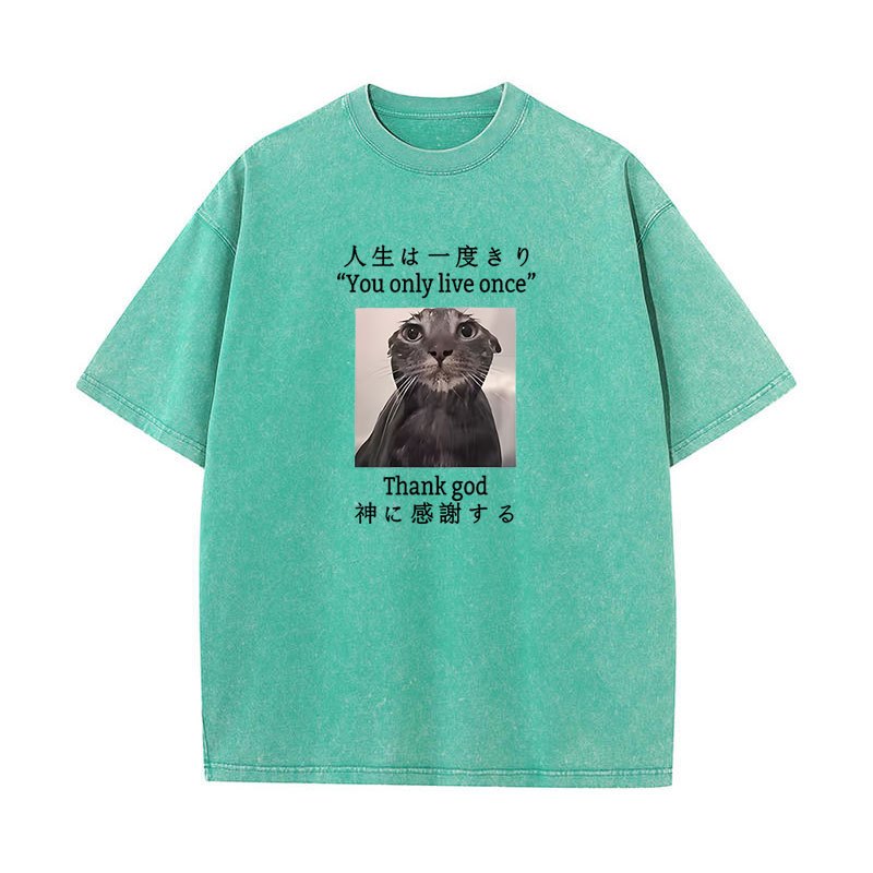Melancholy Mèo Bạn Chỉ Sống Một Lần Cảm Ơn Thần Meme Áo nam Nữ Cotton Tròn Rửa Cổ Vintage Đồ Họa Unisex Tee Áo Sơ Mi Áo Quà Tặng