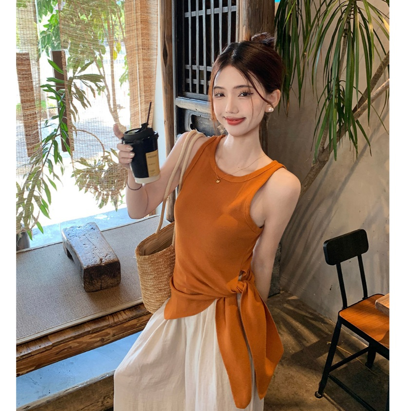SUXI Áo ba lỗ thắt lưng không tay cao cấp mùa hè dành cho nữ 250311