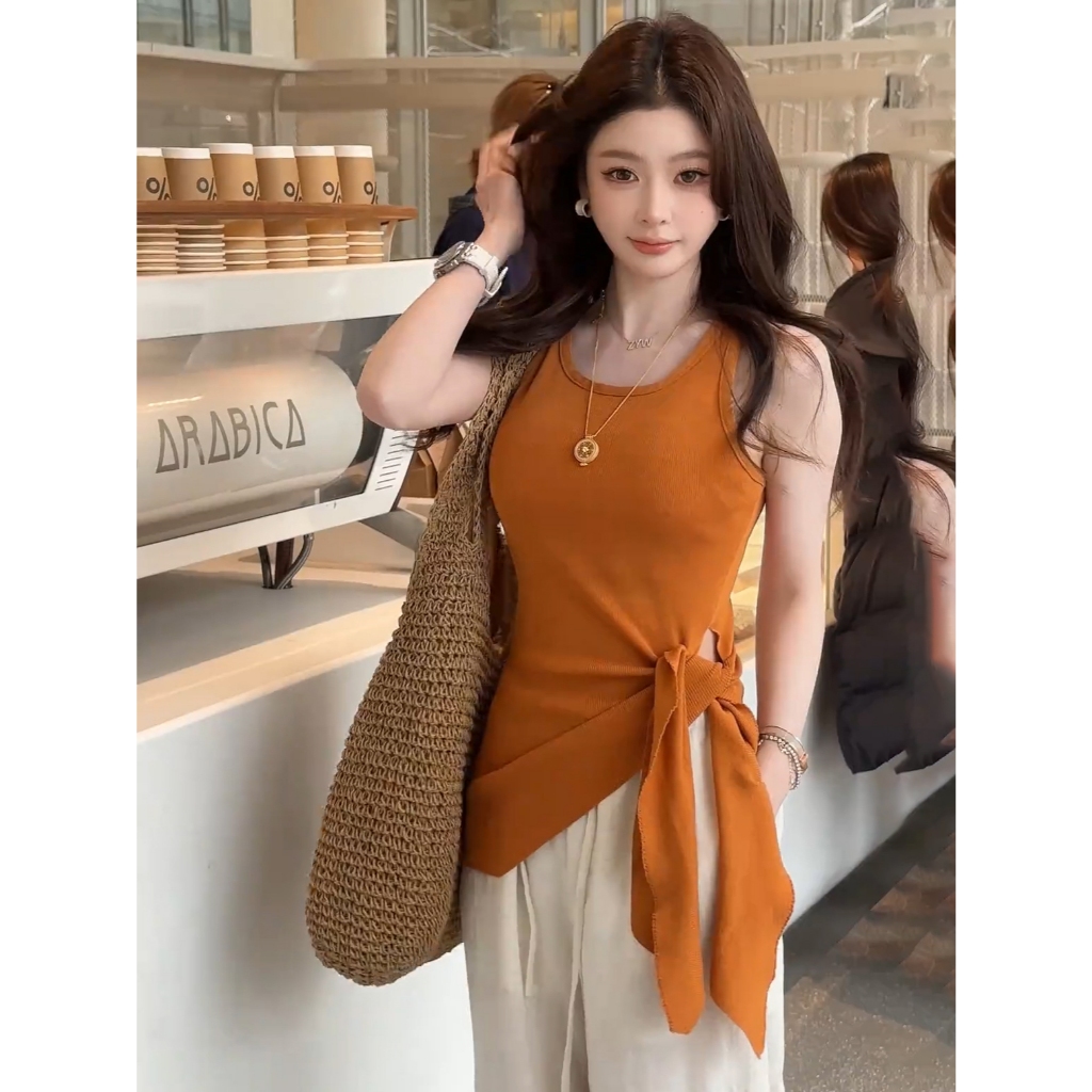 SUXI Áo ba lỗ thắt lưng không tay cao cấp mùa hè dành cho nữ 250311