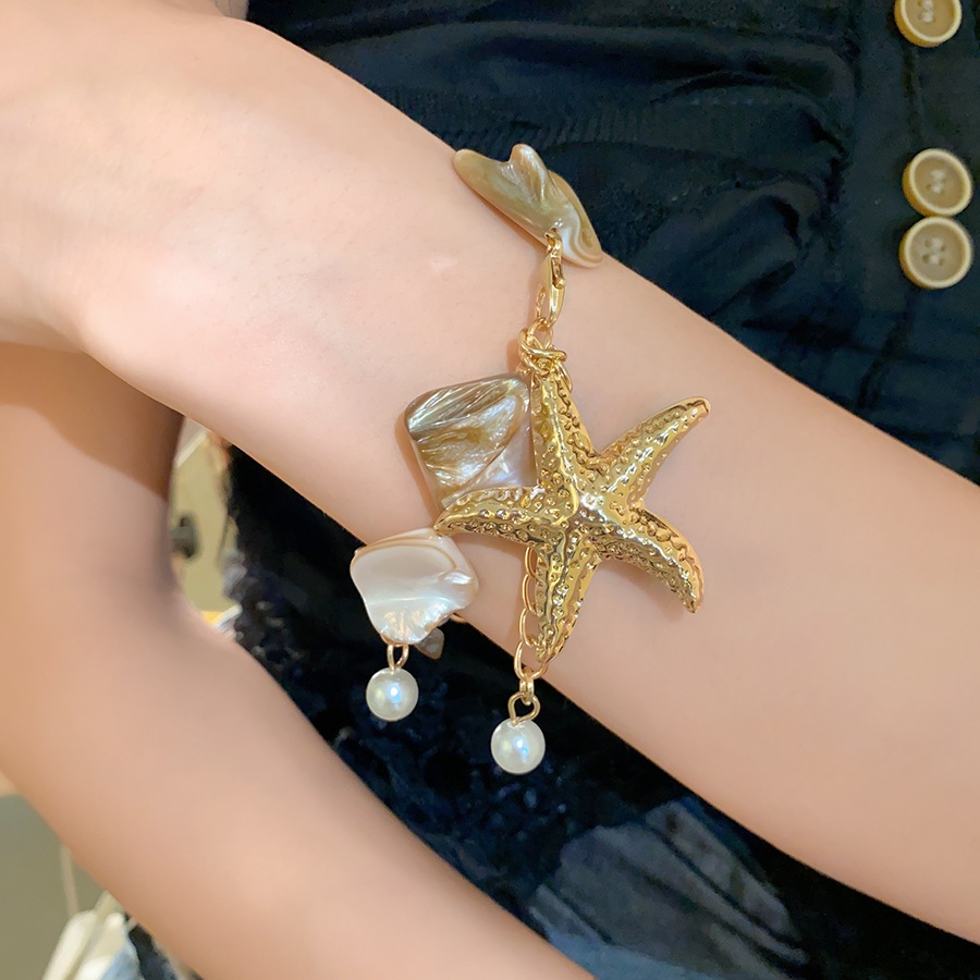 [Jewbeauty] Vòng cổ mặt dây chuyền họa tiết sao biển vỏ không đều và vòng tay phong cách bohemian trang trí tay cao cấp thời trang dành cho nữ