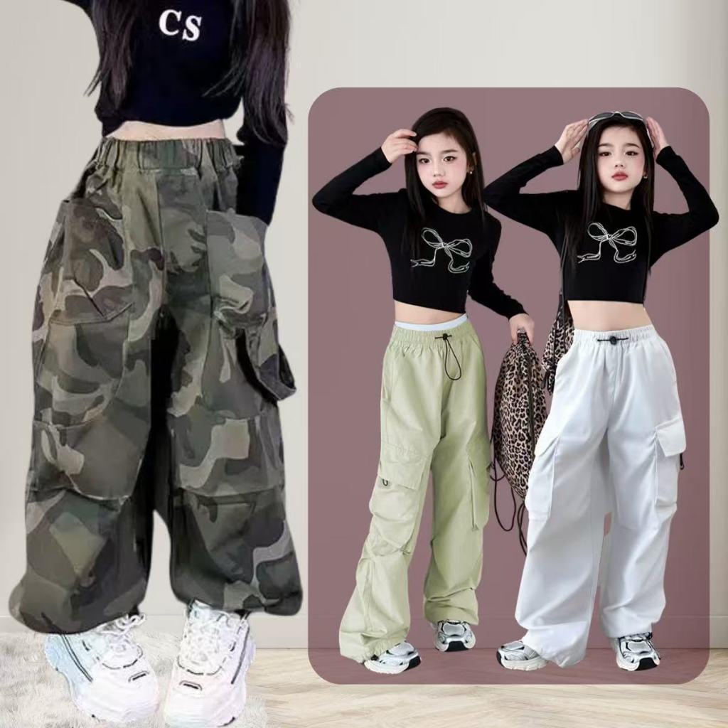 Quần túi hộp bé gái mới style Hàn, thiết kế nhiều túi, rằn ri nhiều màu ...