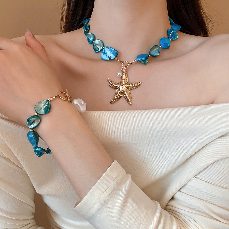Vỏ không đều sao biển ngọc trai vòng cổ bên bờ biển ngày lễ gió xương đòn chuỗi ánh sáng sang trọng cao cấp cảm giác phụ kiện bán buôn