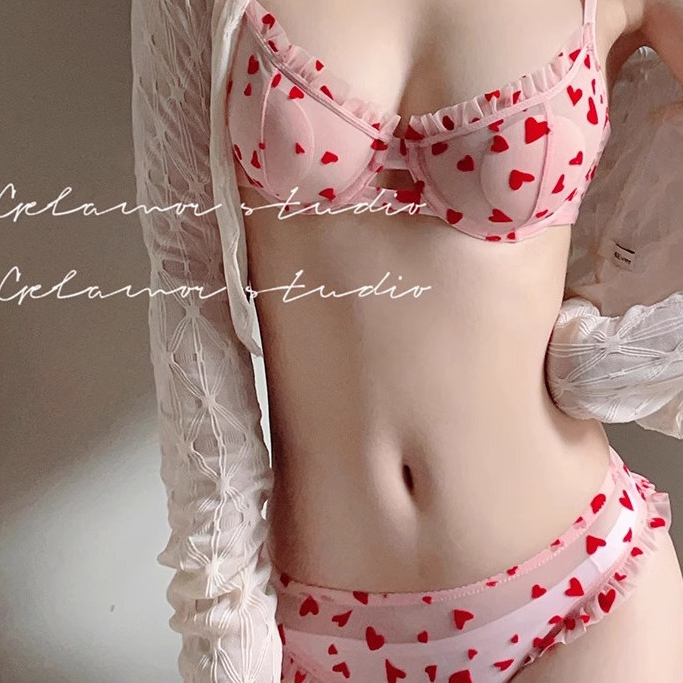 Bộ Đồ Lót Gợi Cảm Nguyên Chất Desire Ren Nữ Mỏng Phong Cách Lớn Ngực Nhìn Nhỏ Ngực Tập Hợp Bé Gái Pháp Hồng Tình Yêu Áo Ngực