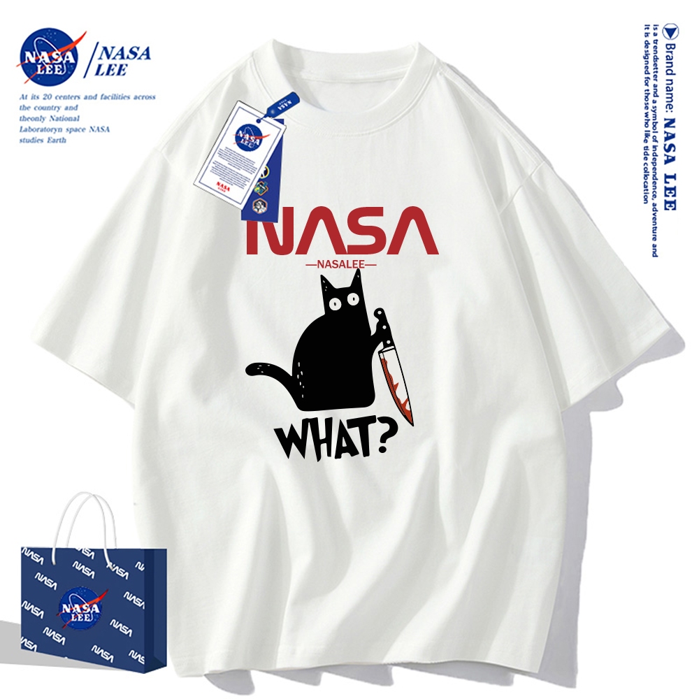 Áo thun NASA cổ tròn tay ngắn, chất liệu cotton, dáng rộng, phong cách cổ điển Mỹ, lý tưởng cho mùa hè