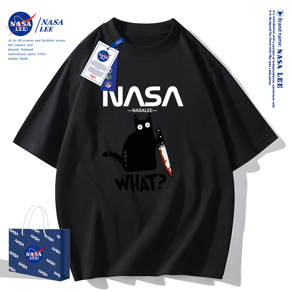 Áo thun NASA cổ tròn tay ngắn, chất liệu cotton, dáng rộng, phong cách cổ điển Mỹ, lý tưởng cho mùa hè