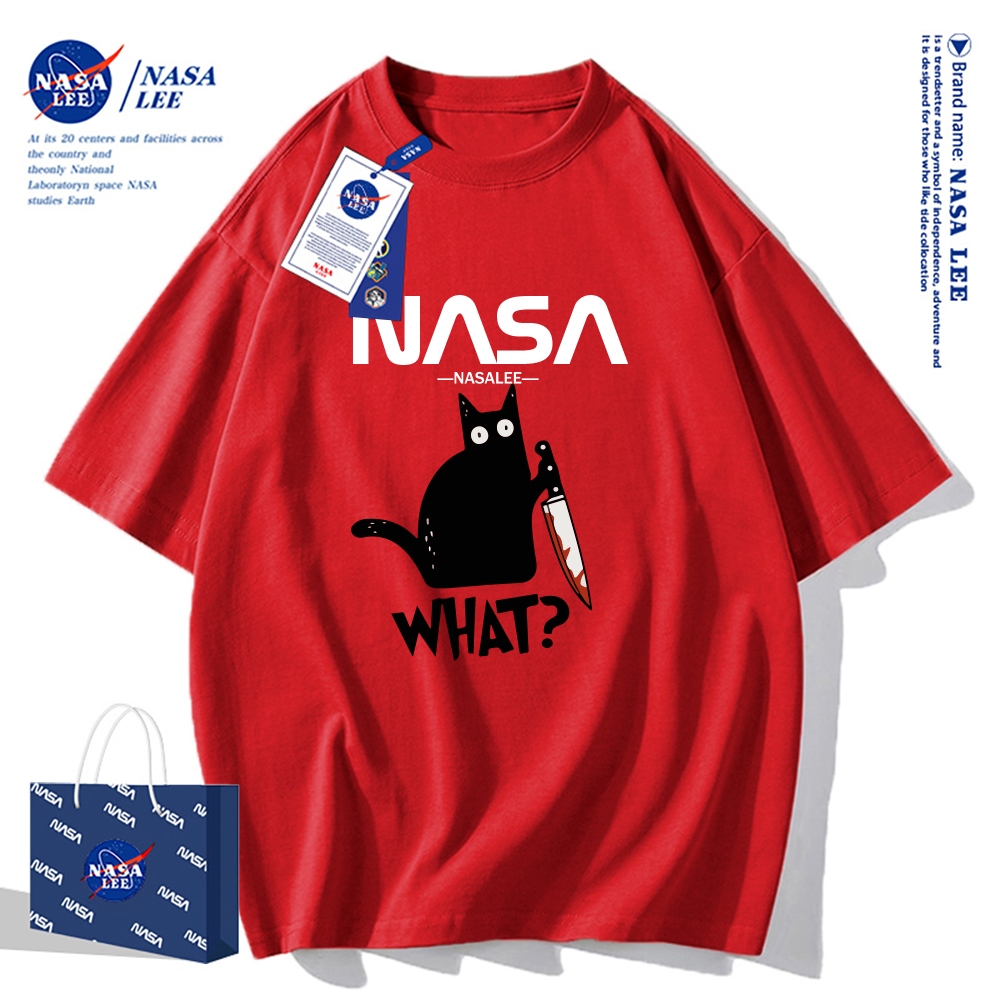 Áo thun NASA cổ tròn tay ngắn, chất liệu cotton, dáng rộng, phong cách cổ điển Mỹ, lý tưởng cho mùa hè