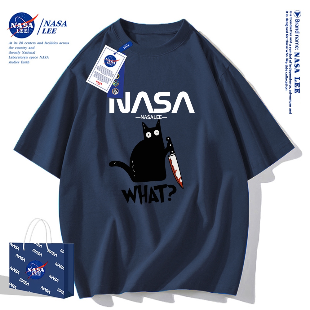 Áo thun NASA cổ tròn tay ngắn, chất liệu cotton, dáng rộng, phong cách cổ điển Mỹ, lý tưởng cho mùa hè