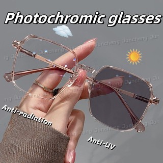 Photochromic Chống Bức Xạ Kính Mắt Khung Vuông Sắc Thái Cho Nữ Nam Kính Khung Thay Thế Ống Kính Chống Ánh Sáng Xanh Thời Trang Kính Mắt Hàn Quốc