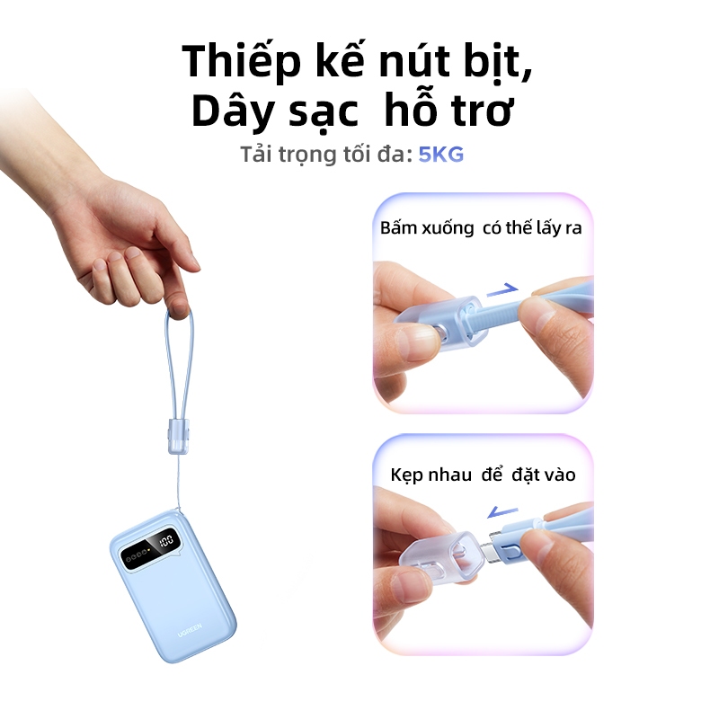 【With 2 Cáp USB-C】Cục sạc dự phòng UGREEN 20.000mAh PD 22.5W 20W, tích hợp 2 cáp USB-C, hỗ trợ sạc nhanh, màn hình hiển thị kỹ thuật số, phù hợp cho điện thoại. | BigBuy360 - bigbuy360.vn