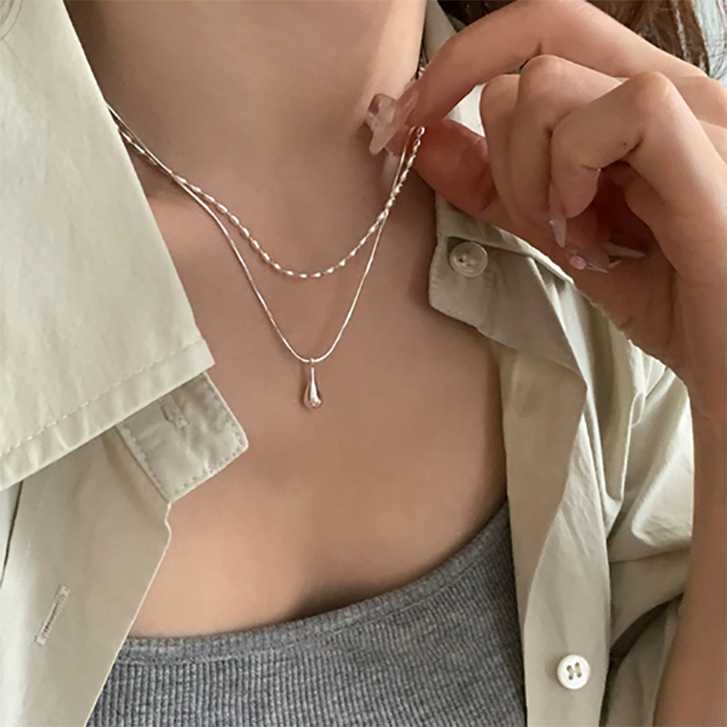 Ins Mới Hàng Ngày Đơn Giản Hai Lớp Giọt Nước Vòng Cổ Nữ Tính Khí Cá Tính Cao Cấp Xương Đòn Dây Chuyền