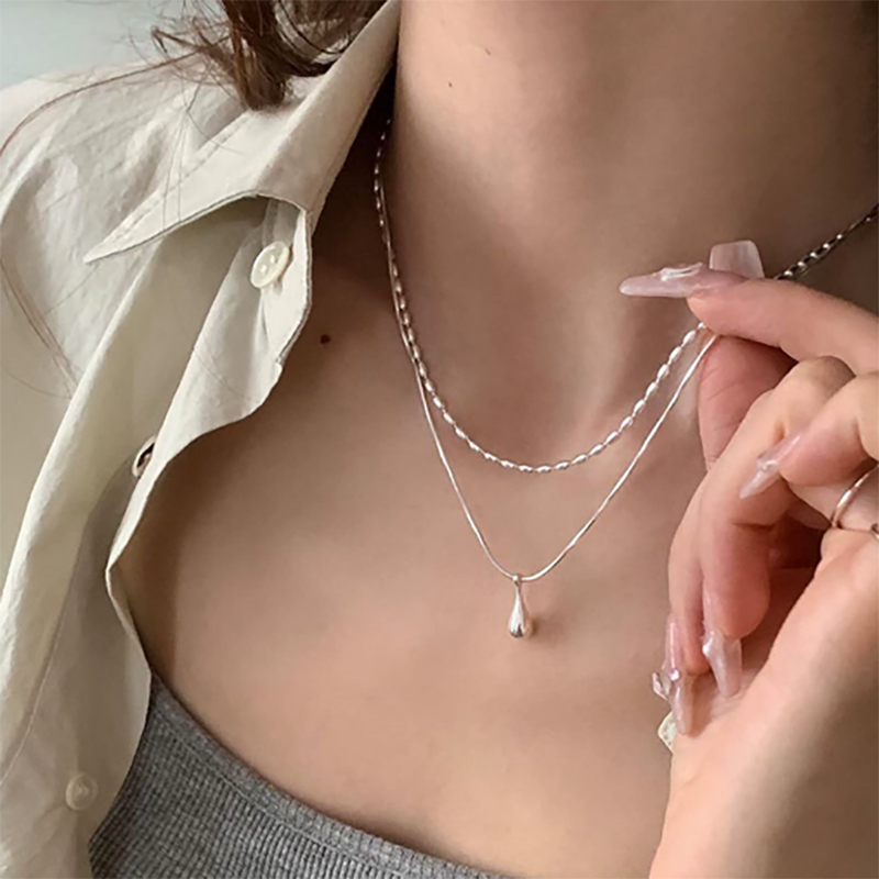 Ins Mới Hàng Ngày Đơn Giản Hai Lớp Giọt Nước Vòng Cổ Nữ Tính Khí Cá Tính Cao Cấp Xương Đòn Dây Chuyền