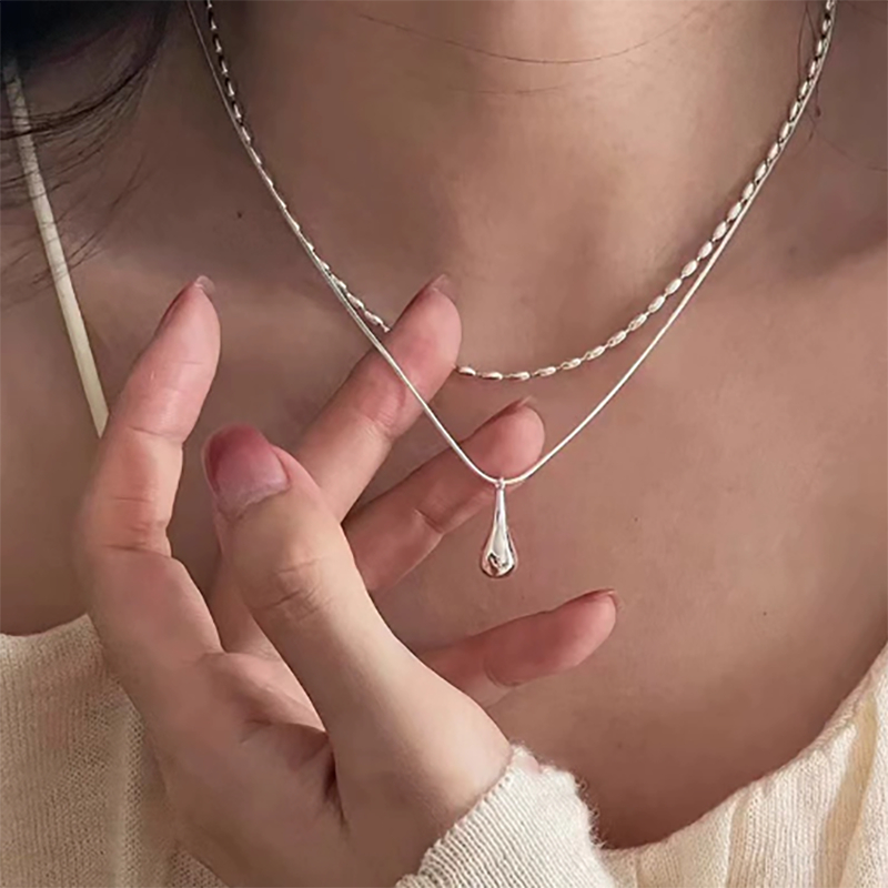 Ins Mới Hàng Ngày Đơn Giản Hai Lớp Giọt Nước Vòng Cổ Nữ Tính Khí Cá Tính Cao Cấp Xương Đòn Dây Chuyền