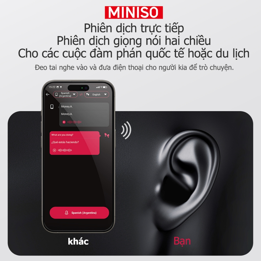 MINISO MS192 Tai Nghe Phiên Dịch Al Tai nghe không dây dịch thời gian thực thông minh Bluetooth 5.4 SLEEP ASMR có màn hình cảm ứng LED Tai nghe kinh doanh có Mic chống nước IPX5 | BigBuy360 - bigbuy360.vn