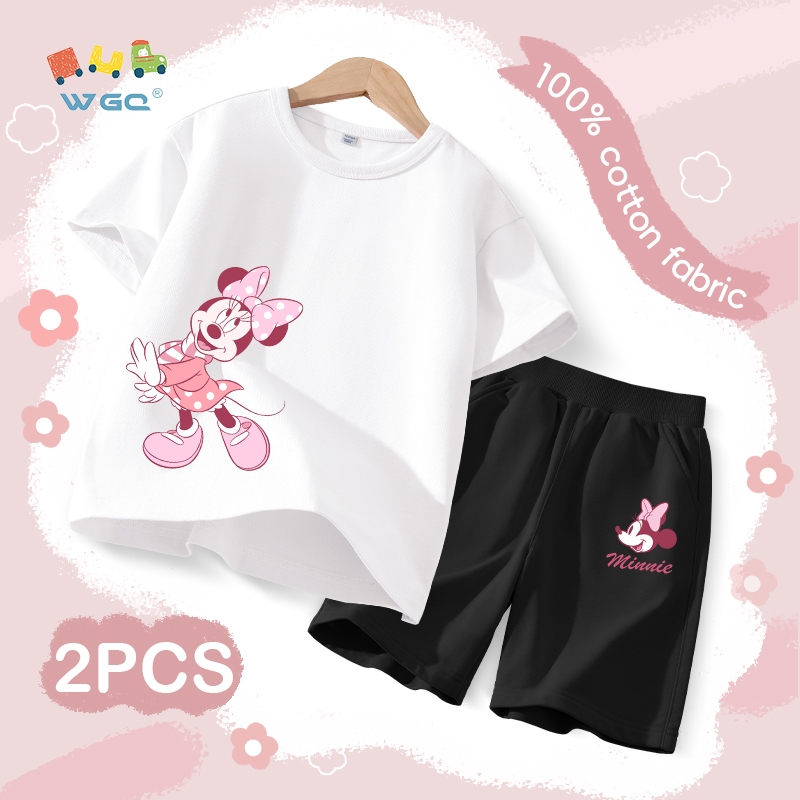 W.G.Q Bộ đồ bé gái, tay ngắn và quần Short , Dây đeo thoải mái mềm mại In Disney Minnie