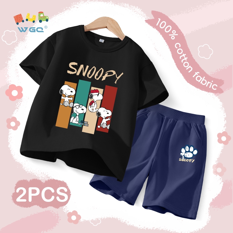 W.G.Q  Bộ đồ bé trai , tay ngắn và quần Short, mềm mại thoải mái khi in hình SNOOPY