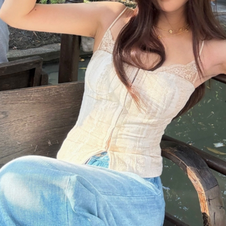 Marbit Mùa Hè Nữ Đường Phố Thời Trang Ren Chắp Vá Ngực Không Tay Skinny Camisole Mới