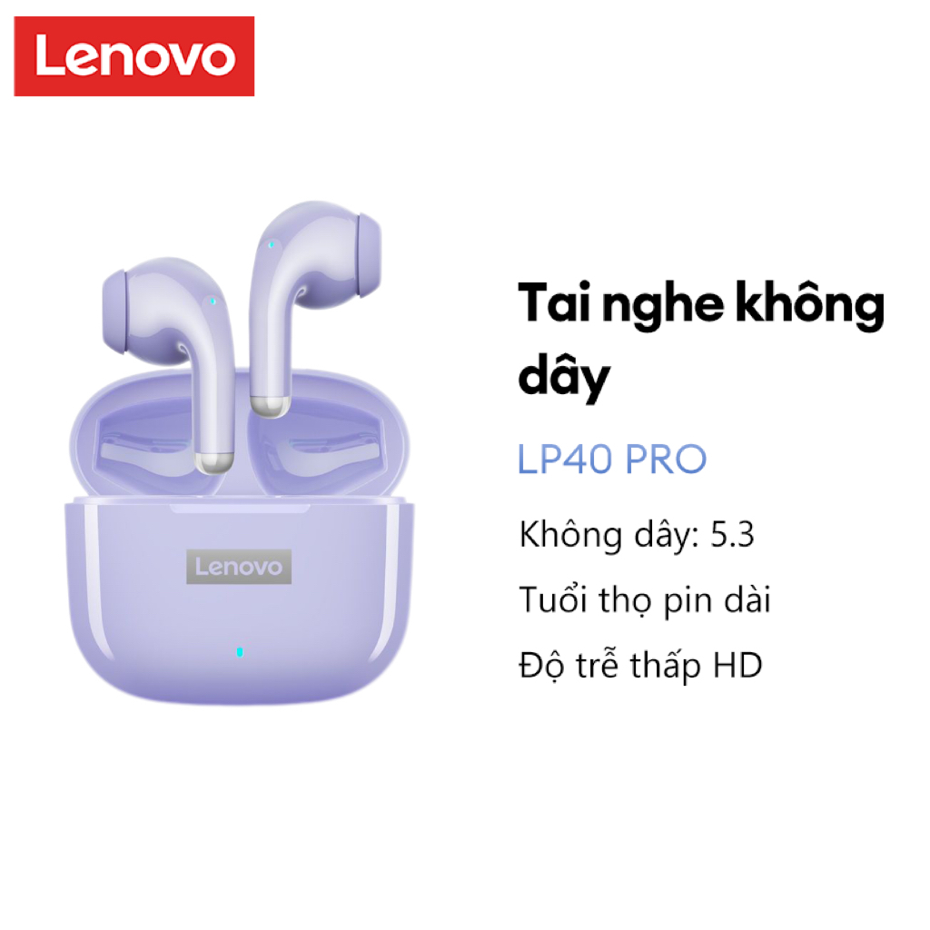 Tai nghe Lenovo LP40 ProTWS Tai nghe Bluetooth Tai nghe thể thao không dây Tai nghe giảm tiếng ồn Điều khiển cảm ứng 250mAH HD Stereo Tai nghe chơi game có độ trễ thấp Bluetooth 5.3