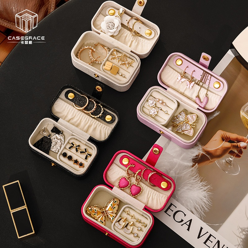 Casegrace Hộp đựng trang sức du lịch nhỏ, Hộp đựng trang sức Mini cho nhiều vòng cổ Bông tai son môi, Hộp đựng đồ trang sức di động có khe cắm vòng có thể tháo rời