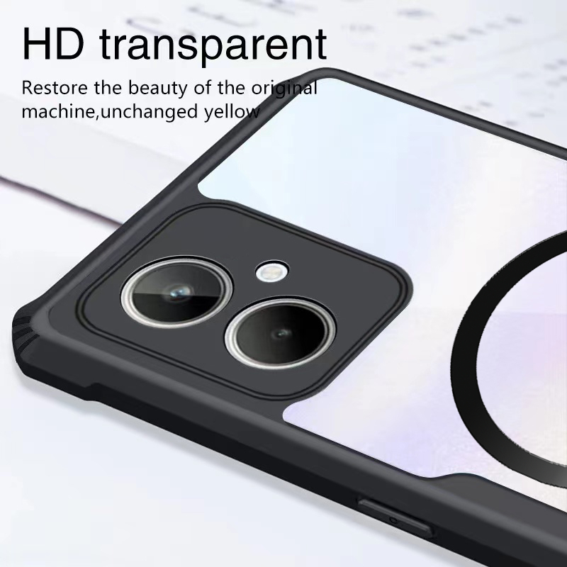 Ốp Điện Thoại Từ Tính Trong Suốt Chống Sốc VIVO Y04 Y05 Y29S Y29 Y28 Y27 Y18 Y03 Y38 Y200i T3X Y21D Y31 2025 Y31D 4G 5G Vỏ Acrylic Trong Suốt Bốn Góc Chống Rơi Bảo Vệ